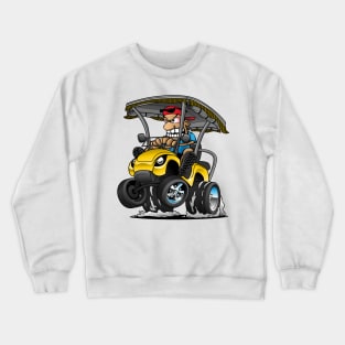 Funny Golf Cart Hotrod Golf Car Popping a Wheelie Cartoon Crewneck Sweatshirt